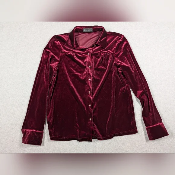 Kara and Kate Velvet Burgundy Button Down Small Shirt - Picture 1 of 10